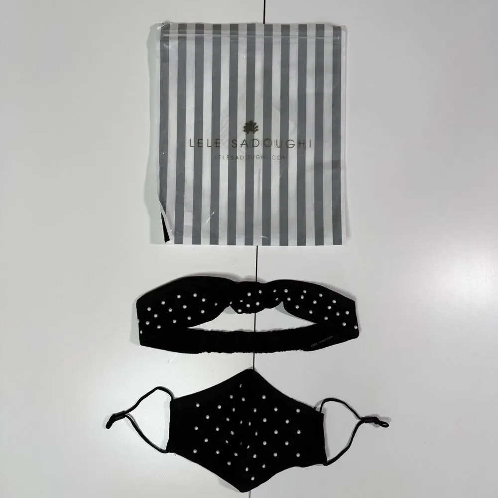 SOLD NWT Lele Sadoughi Black Pearl Dot Headband and Face Mask Set Gossip Girl OS - Picture 2 of 8
